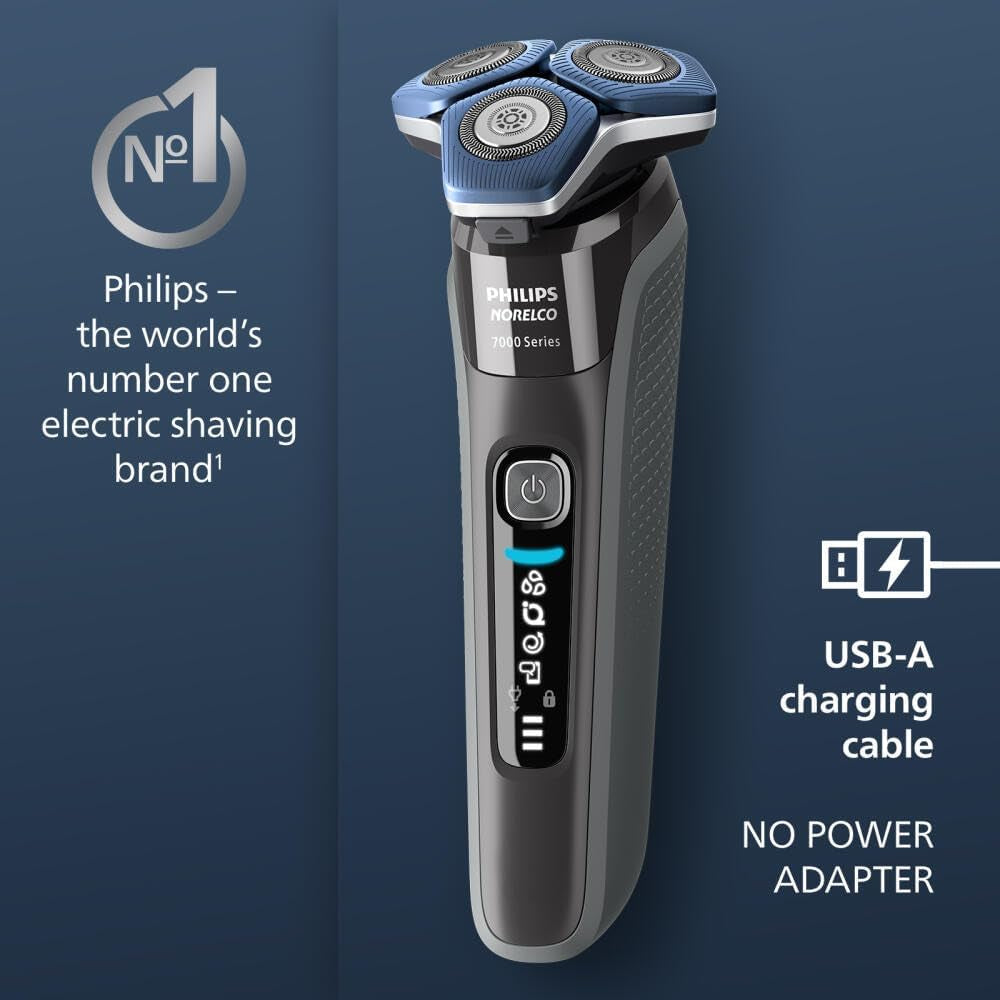 Shaver 7300, Rechargeable Wet & Dry Electric Shaver with Senseiq Technology, Pop-Up Trimmer, Charging Stand, Click-On Nose Trimmer, & Travel Case, S7887/92