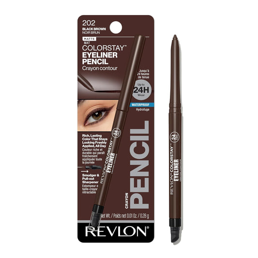 Colorstay Pencil Eyeliner with Built-In Sharpener, Waterproof, Smudgeproof, Longwearing Eye Makeup with Ultra-Fine Tip, Black Brown, 0.01 Oz