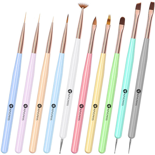 Nail Art Brushes, 10Pcs Nail Gel Polish Painting Brush Drawing Pen, Nail Liner Brush and Nail Dotting Pen Nail Dust Cleaning Brush