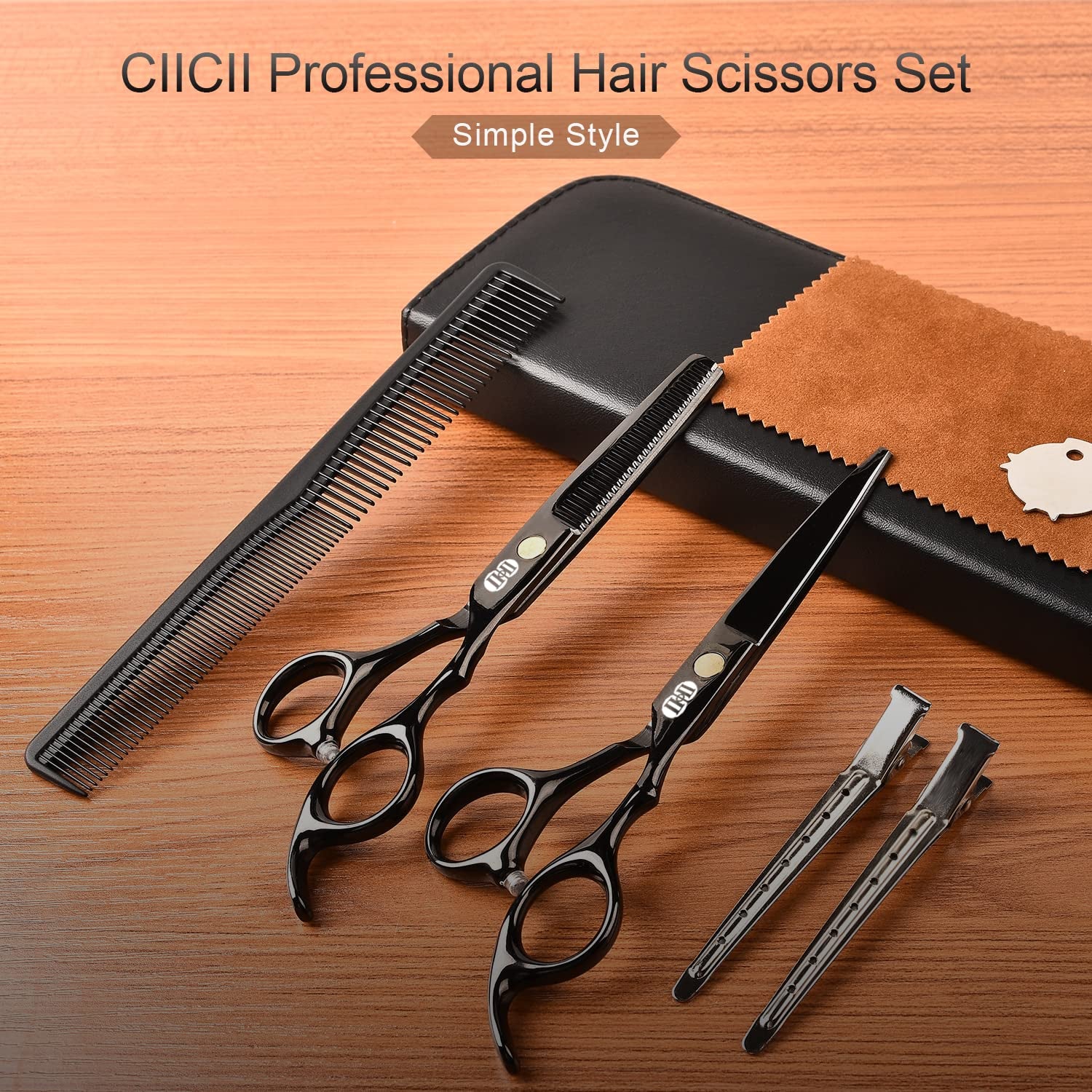 Hair Cutting Scissors Shears Kit, Professional Hairdressing Scissors Set (Hair Beard Trimming Shaping Grooming Thinning Shears) for Men Women Hairdresser Home Salon Barber Haircut Kit (Black)