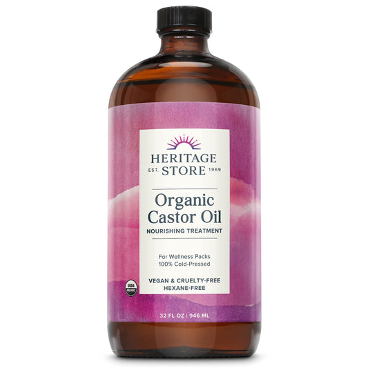 Organic Castor Oil - Nourishing Treatment for Hair and Skin - Nutrient-Packed Hair Oil, Lash Serum for Eyelashes and Brows, Castor Oil Packs, Cold Pressed, Hexane Free, Vegan, 32Oz