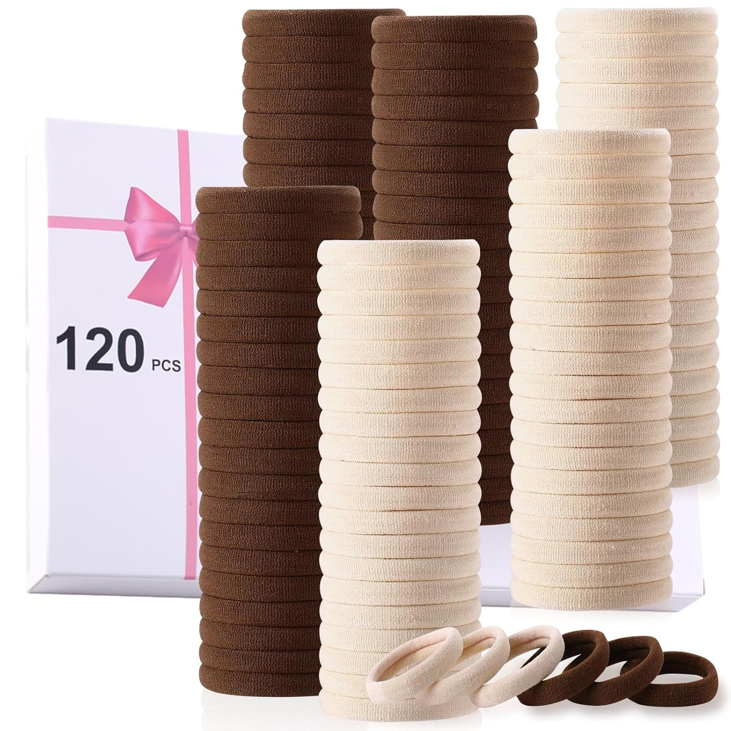 120 Pcs Black No Damage Hair Ties for Women Thick Hair, Large Soft Seamless Nylon Cloth Fabric Elastic Hair Ties Ponytail Holders Hair Elastics Hair Band,Perfect Valentine'S Day Gift for Women