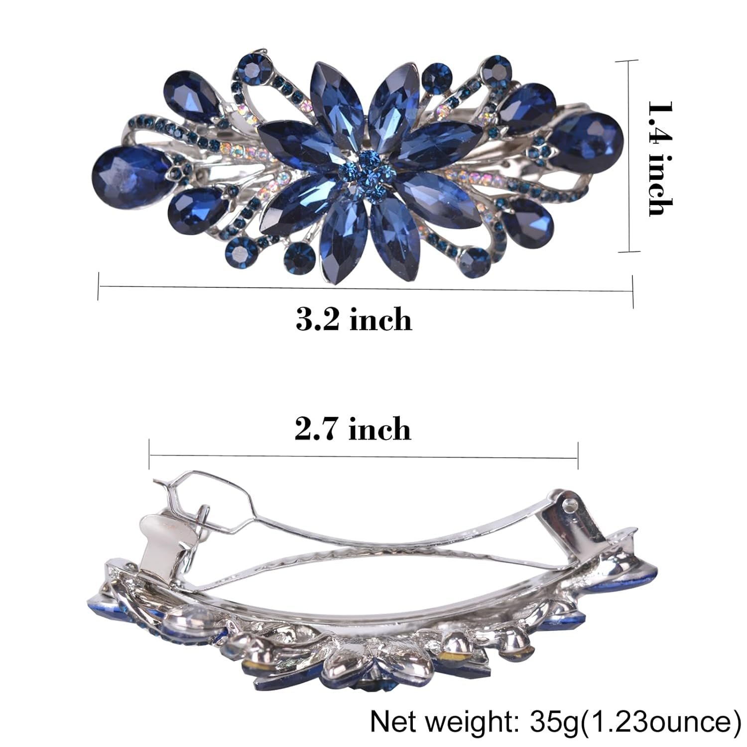 Flower Luxury Jewelry Design Hairpin Rhinestone Hair Barrette Clip,Also Perfect Mother'S Day Gifts for Mom(Dark Blue)