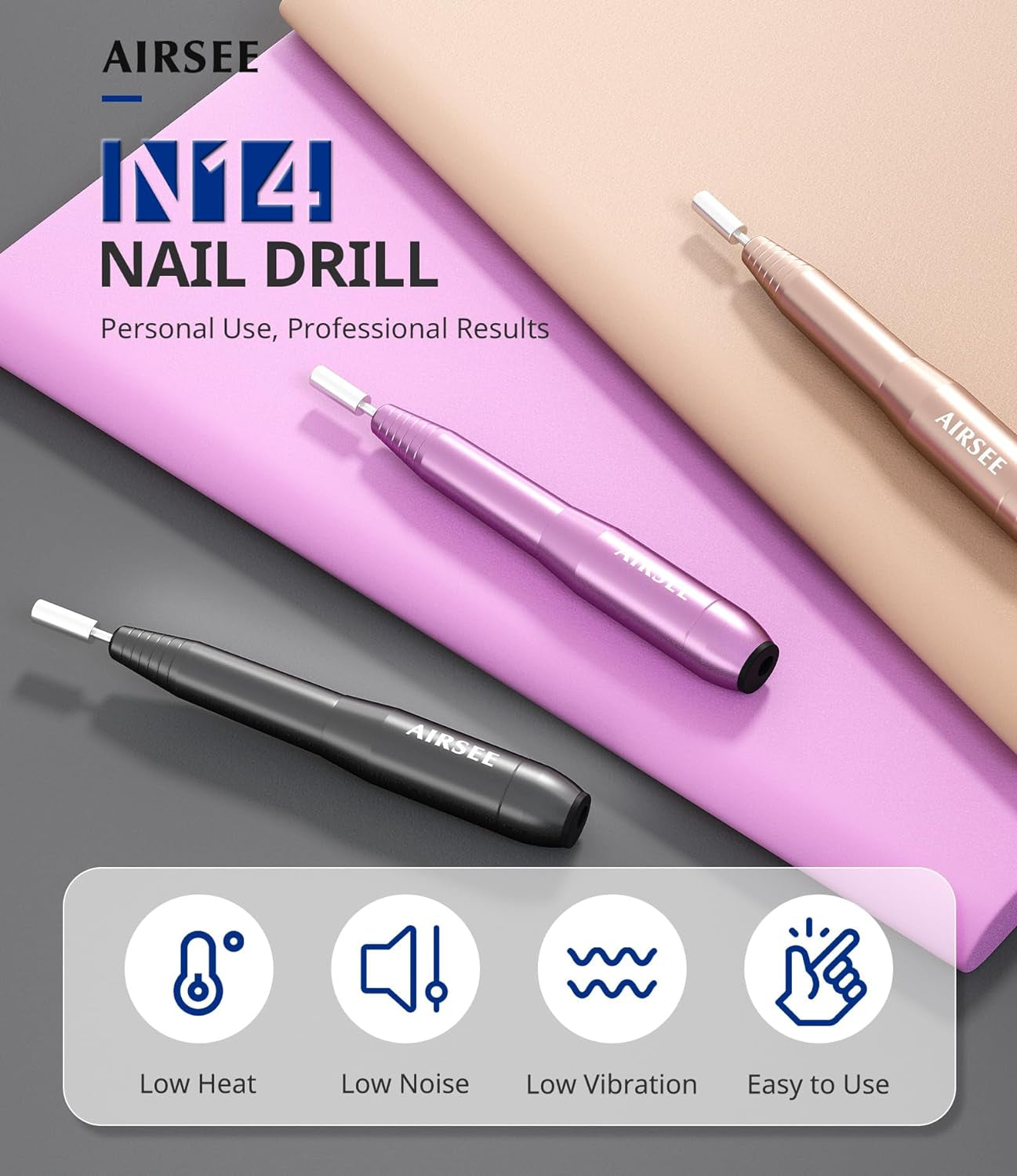 Electric Nail Drill, Portable USB Nail Efile Machine for Beginners, Nail File Manicure Pedicure Dremel Kit with 6 Bits 26 Sanding Bands for Home Acrylic Gel Nails Polishing DIY Purple N14