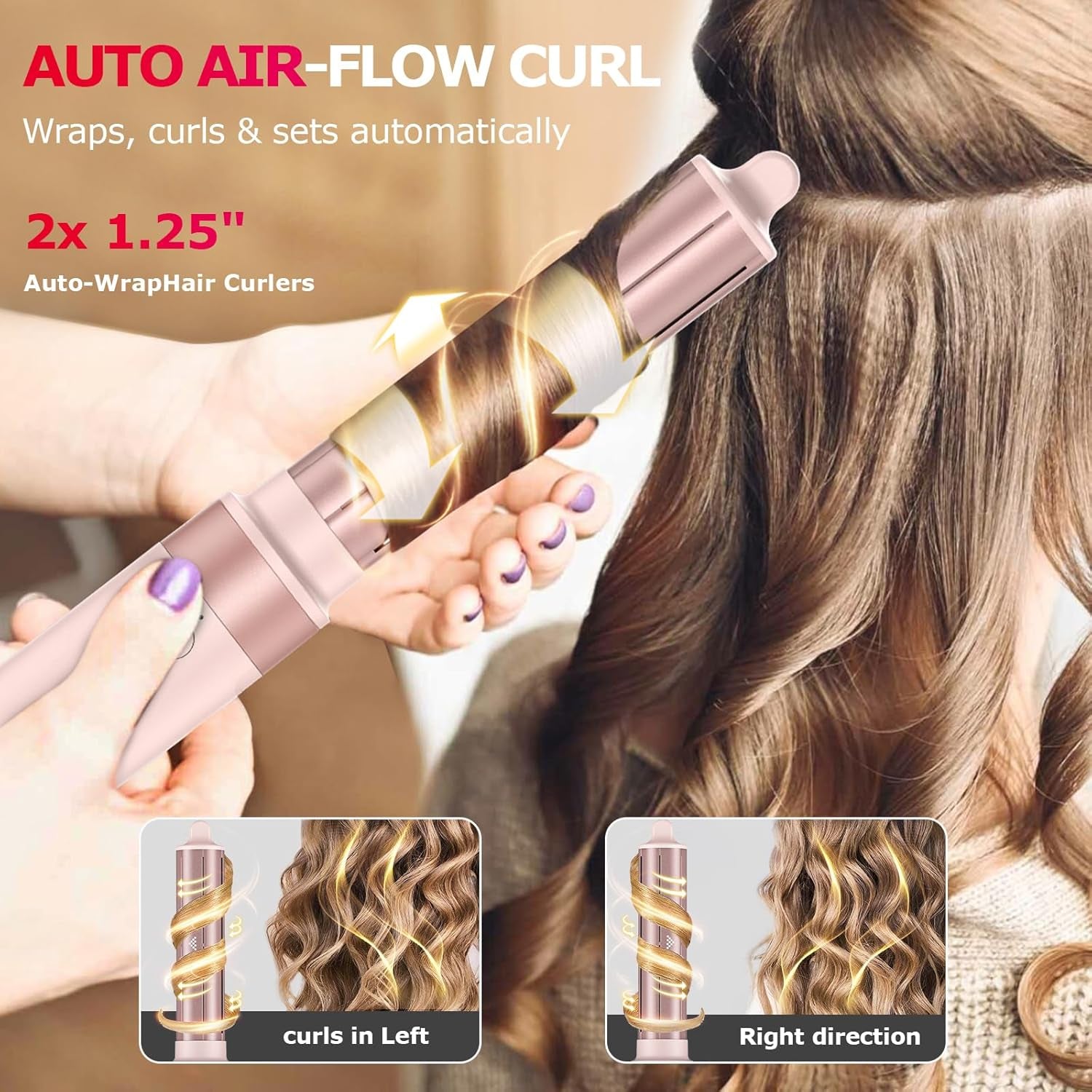 5 in 1 High-Speed Hot Air Styler - Professional Frizz-Free Blow Dryer Brush, Fast Drying Hair Dryer, No Heat Damage - Curl, Volumize, Straighten with Travel Bag