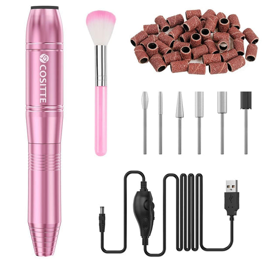 Electric Nail Drill,Usb Electric Nail Drill Machine for Acrylic Nail Kit,Portable Electric Nail File Polishing Tool Manicure Pedicure Kit Efile Nail Supplies for Home Salon,Pink