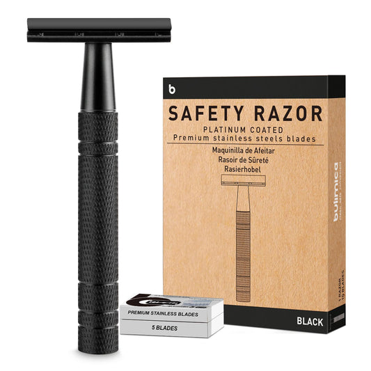 Matte Black Safety Razor for Men & Women, Single Blade Razor, Double Edge Safety Razor, 1 Blade Razor, Mens Safety Shaving Razors, Reusable Metal Razor, 10 Safety Razor Blades, Smooth and Close Shave