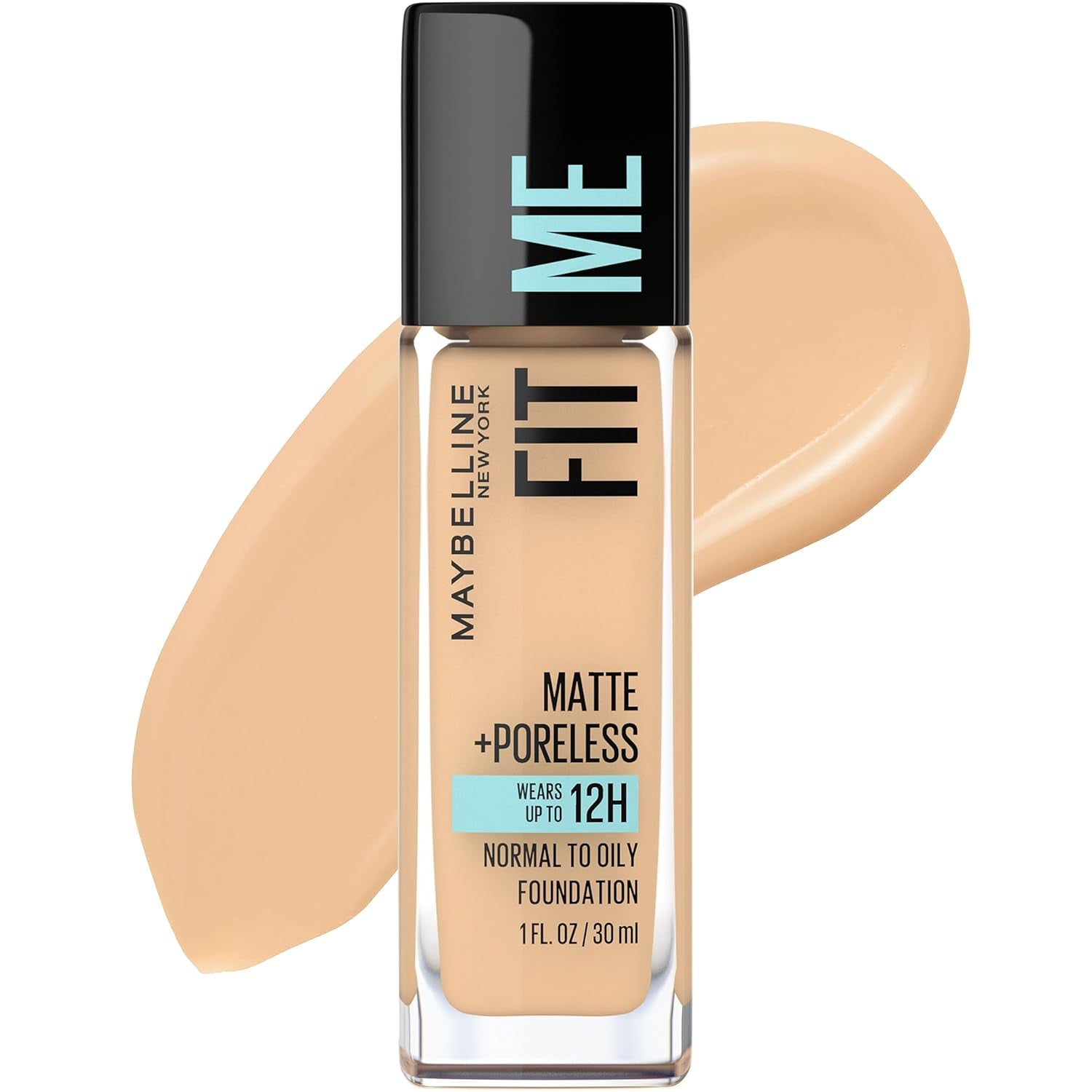 Fit Me Matte + Poreless Liquid Oil-Free Foundation Makeup, Warm Nude, 1 Count (Packaging May Vary)