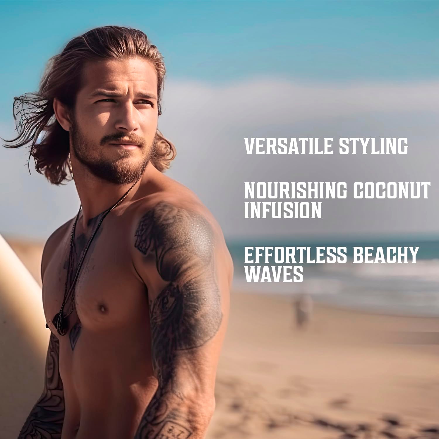 Coconut Sea Salt Spray for Hair Men - Hair Texturizing Spray with Kelp, Aloe Vera & Red Algae Extract - Surf Spray to Add Volume and Texture - Sea Salt Spray for Men Beach Hair Spray