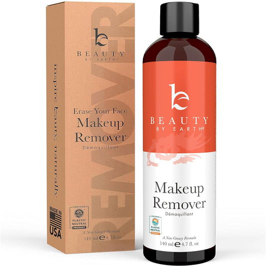 Makeup Remover - USA Made with Natural & Organic Ingredients Face and Eye Make up Remover, Use with Wipes or Cotton Pads, Gentle Non-Greasy Makeup Remover for Dry, Oily and Sensitive Skin Types