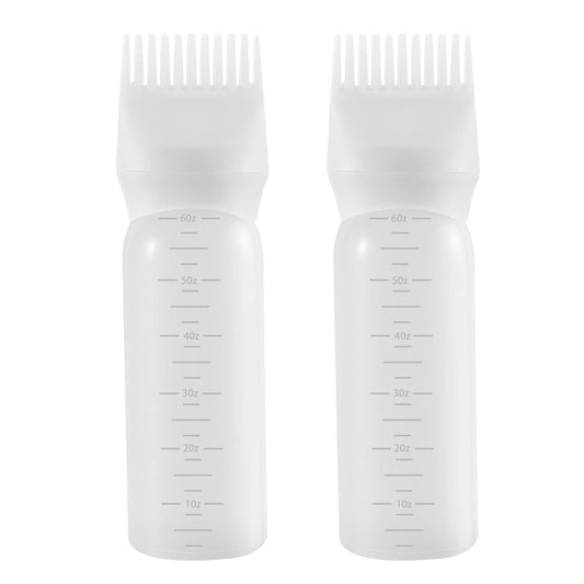 Root Comb Applicator Bottle 6 Ounce, 2 Pack Hair Oil Applicator, Applicator Bottle for Hair Dye Applicator Bottle with Graduated Scale, White