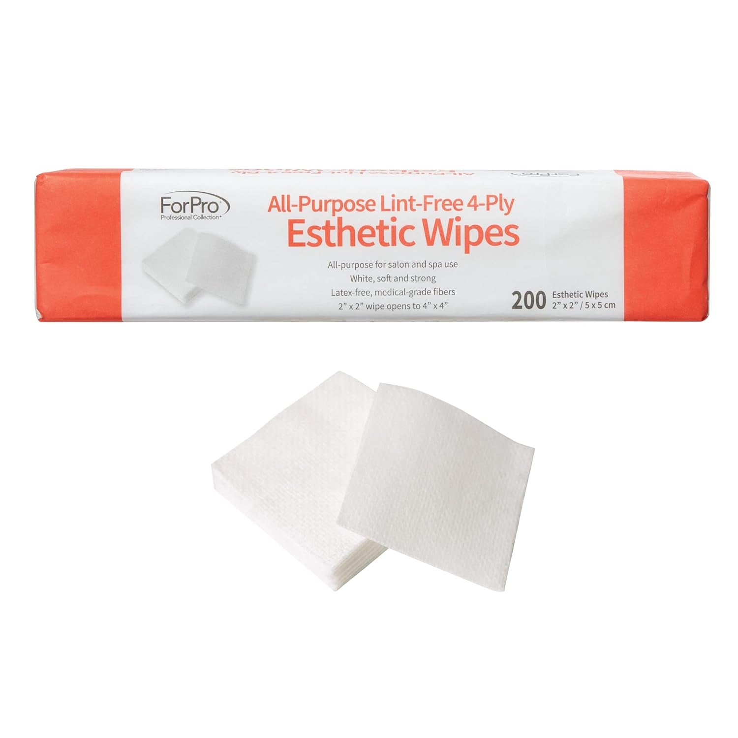 All-Purpose Lint-Free 4-Ply Esthetic Wipes, for Salon and Spa Use, Soft, Strong and Durable, Latex-Free, 2" X 2", 200-Count