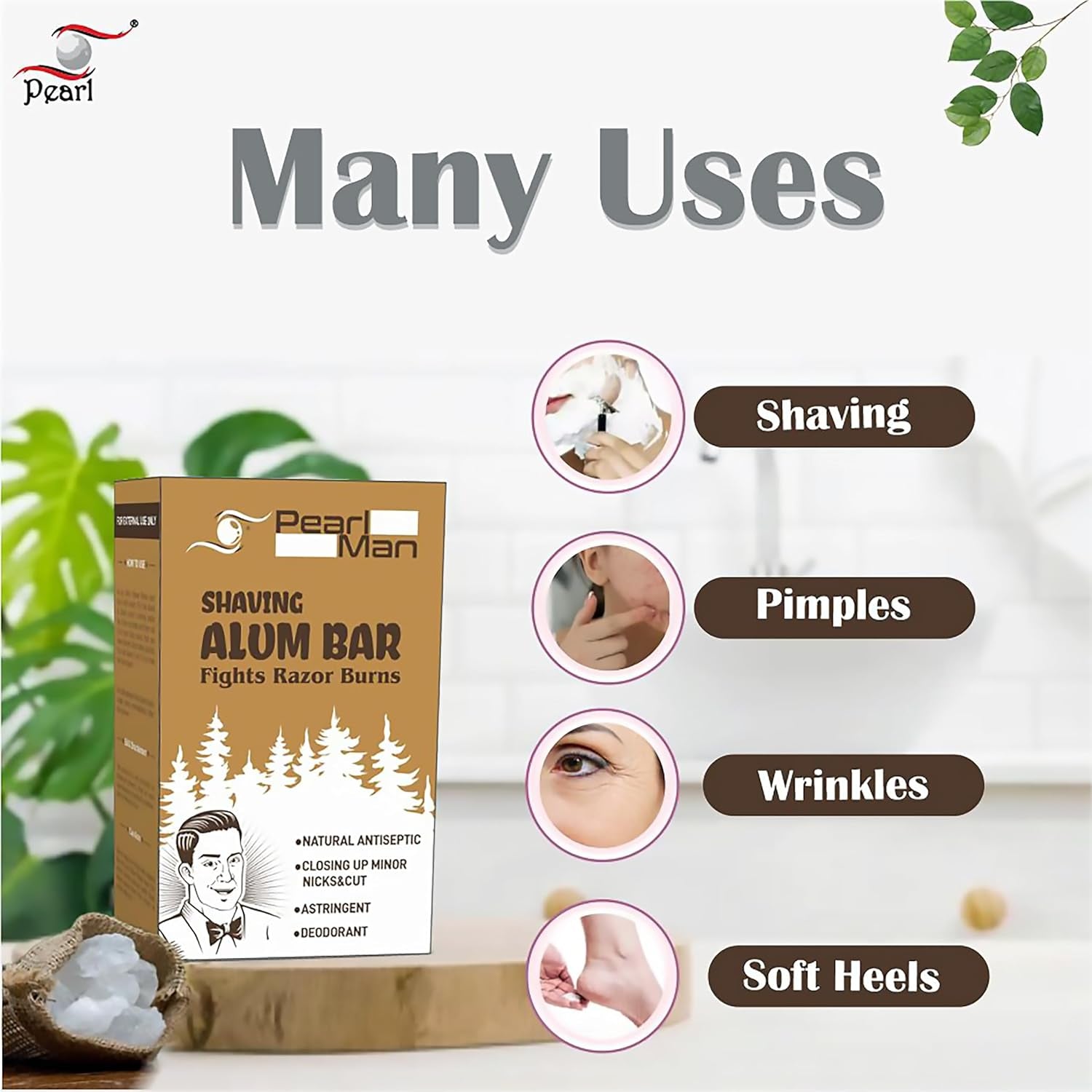 Shaving Alum Bar (Fitkari) - 100G | 100% Pure Natural Alum Stone | Gentle & Effective Aftershave| Ideal for Razor Burn Relief | Chemical-Free Shaving Aid, White