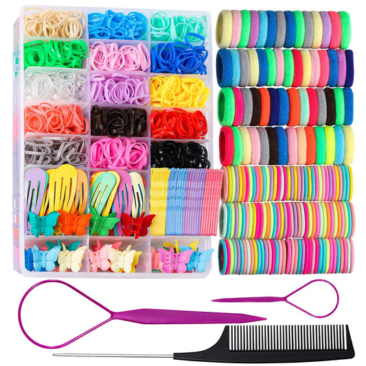 Elastic Hair Ties, Hair Accessories for Girls, Colorful Baby Elatic Hair Bands Set with Hair Clips