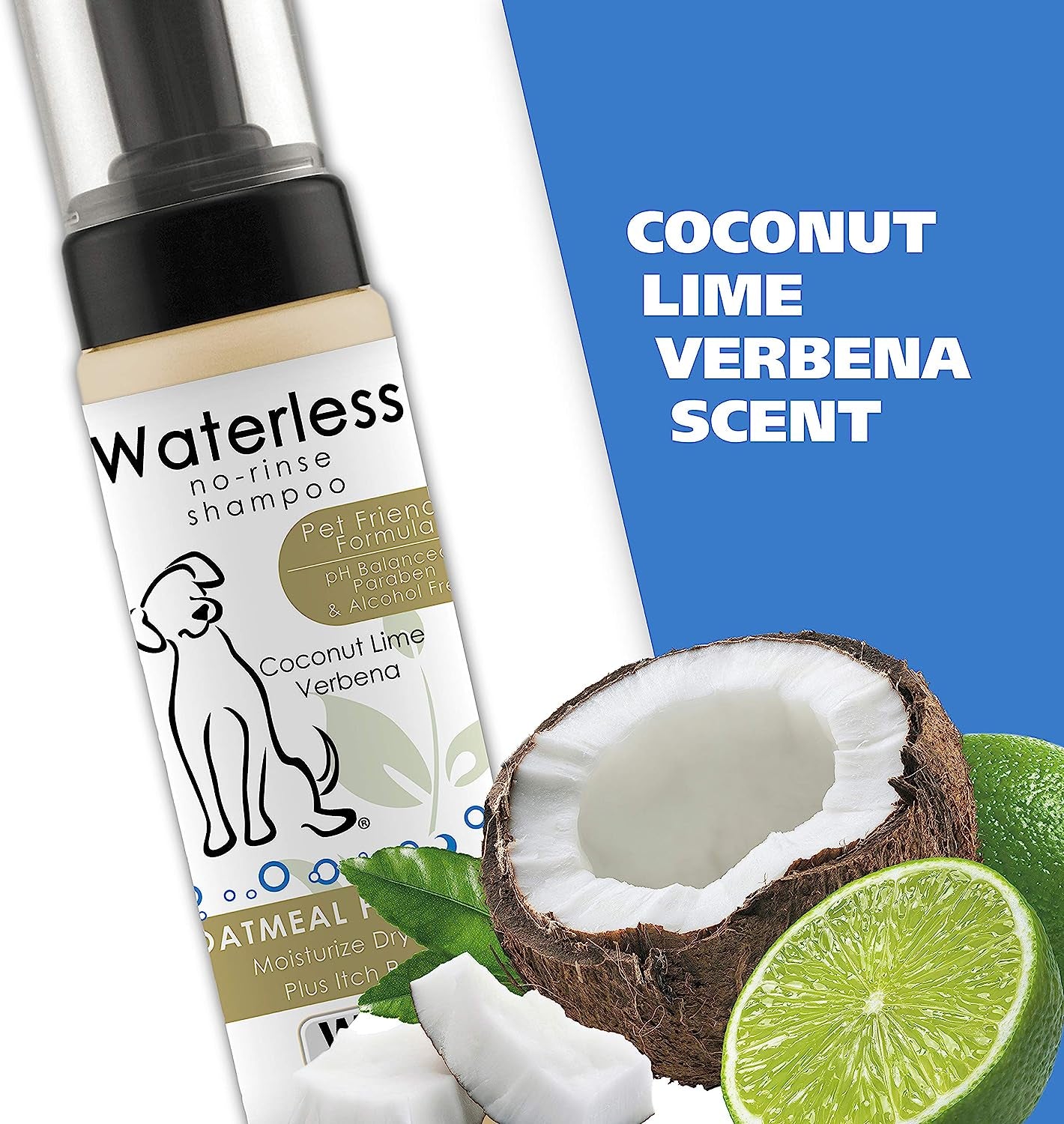 USA Pet Friendly Waterless No Rinse Shampoo for Animals – Oatmeal & Coconut Lime Verbena for Cleaning, Conditioning, Detangling & Moisturizing Dogs, & Cats – 7.1 Oz - Model 820015A