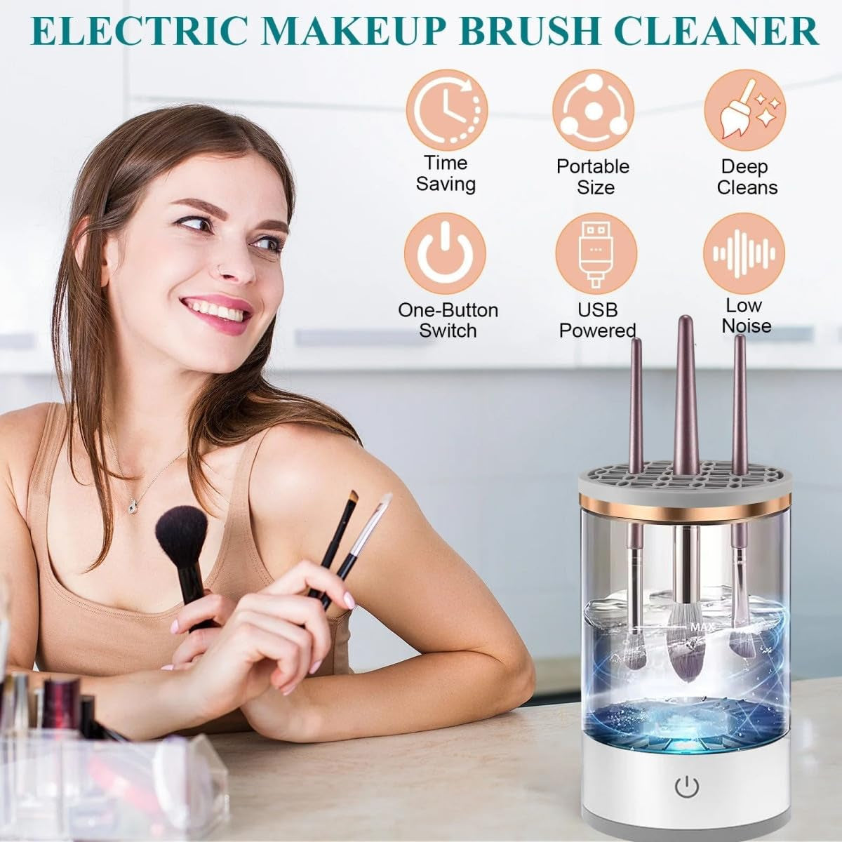 Electric Makeup Brush Cleaner,Upgrade Automatic Makeup Brush Cleaner,Makeup Brush Cleaner Machine Fit for Makeup Brushes,Portable Compact Design for Travel Home Use