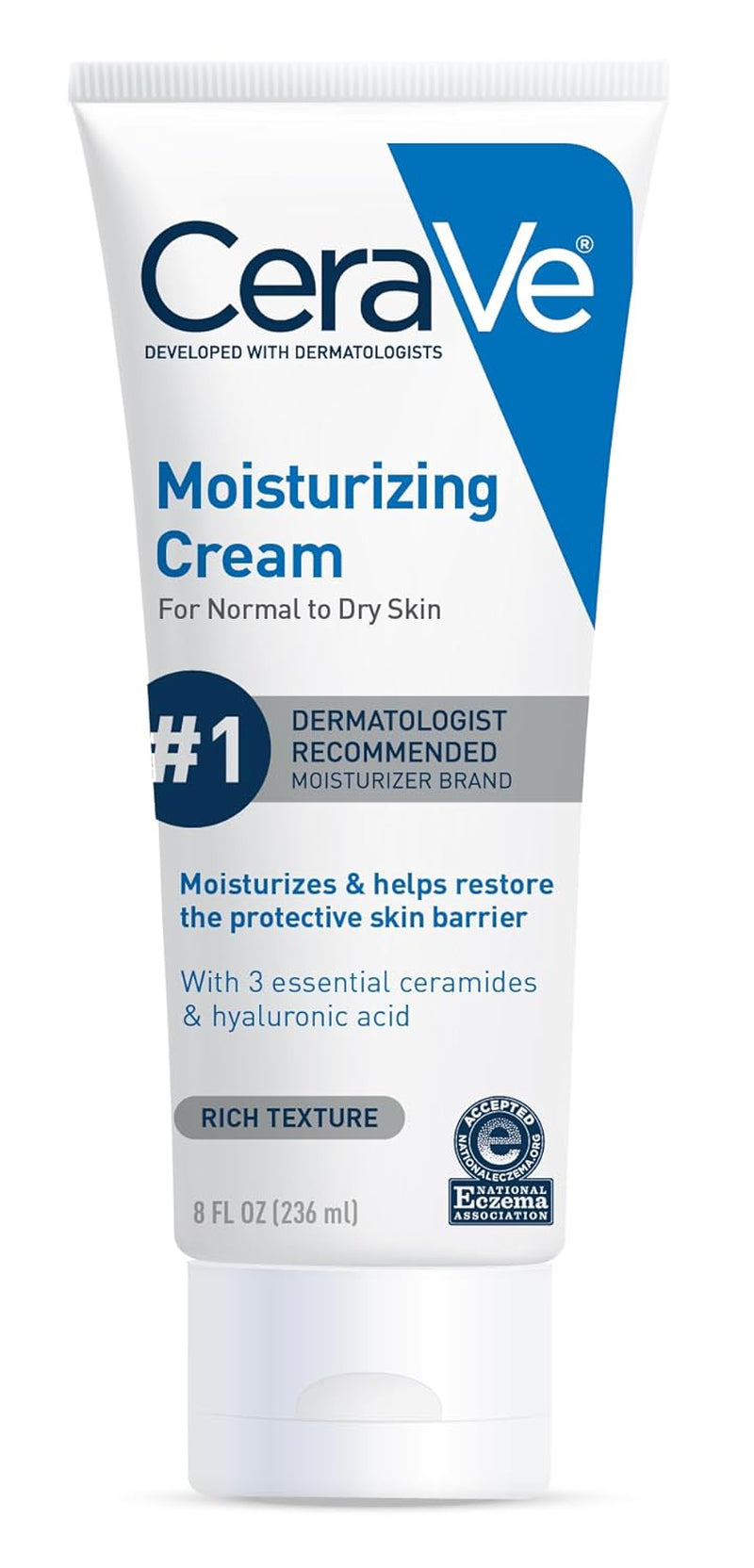 Moisturizing Cream, Body and Face Moisturizer for Dry Skin, Body Cream with Hyaluronic Acid and Ceramides, Daily Moisturizer, Oil-Free, Fragrance Free, Non-Comedogenic, 19 Ounce