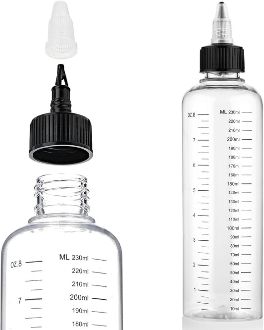 2 Pack Applicator Bottle for Hair 8.5Oz Soft Squeeze Empty Oil Dispenser Hair Color Applicator Root Hair Dye PET Plastic Refillable Bottles for Salon Sylist with Graduated Scale and Twist Top