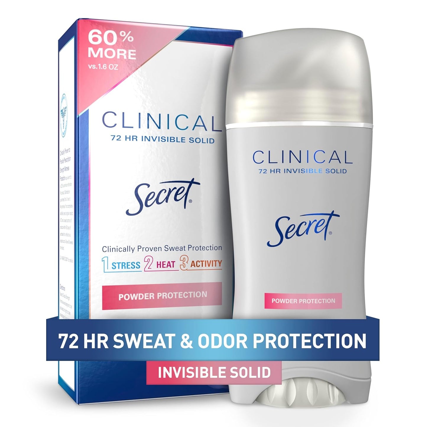 Clinical Strength Antiperspirant Deodorant for Women, 3X Stress Protection, 72Hr Sweat & Odor Protection, PH Balancing Minerals, Invisible Solid, Completely Clean Scent, 2.6 Oz