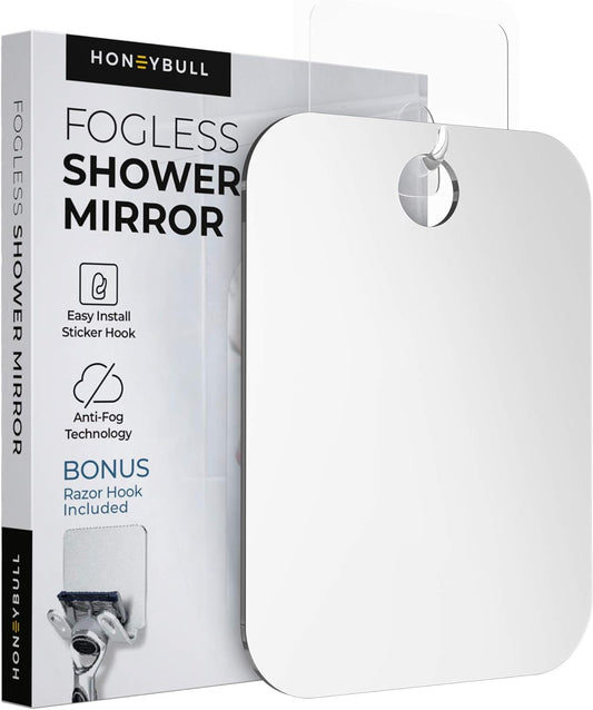 Shower Mirror Fogless for Shaving - Flat anti Fog Mirror with Razor Holder for Shower, Mirrors, Shower Accessories, Bathroom Mirror & Accessories, Holds Razors for Men (Medium 6X8In)