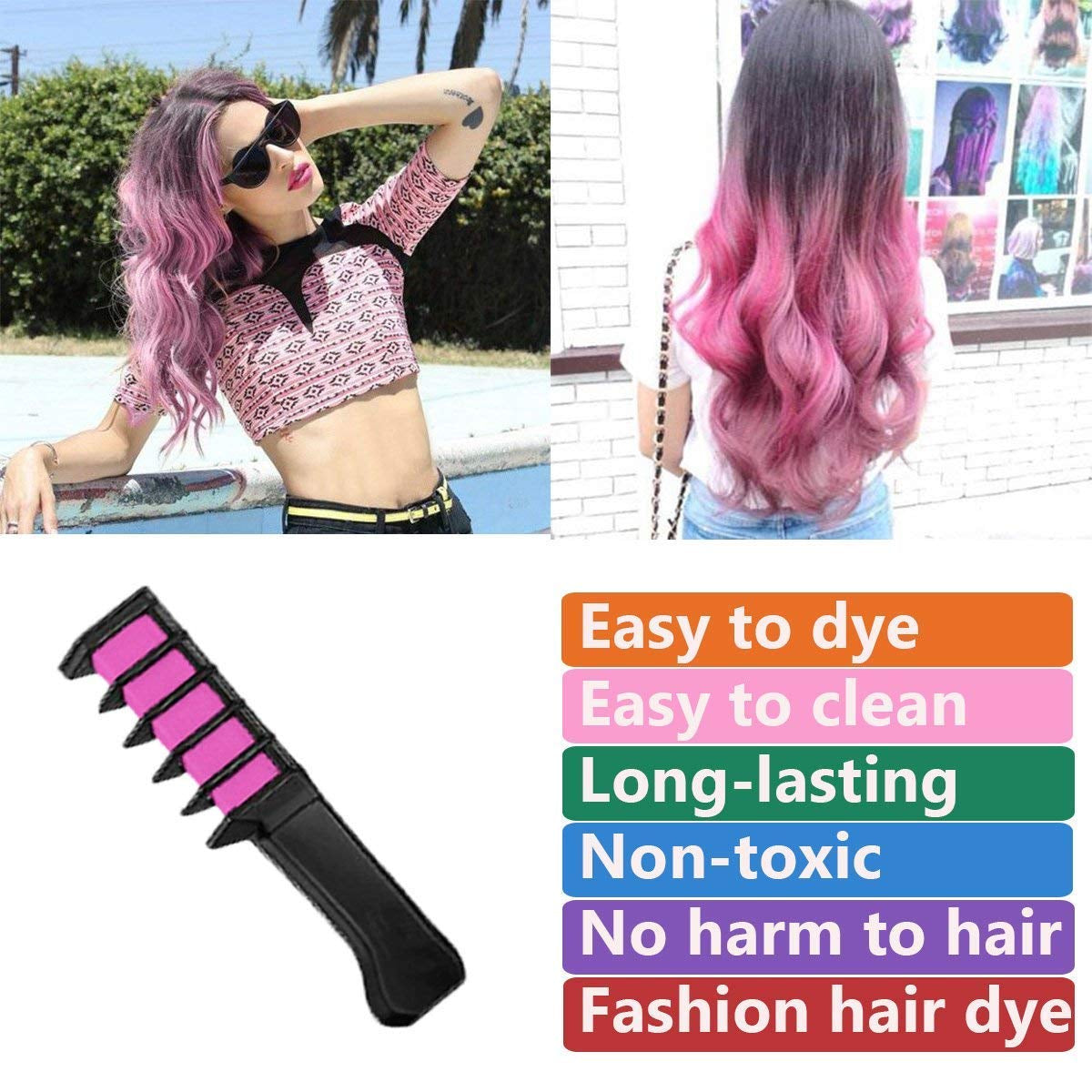 New Hair Chalk Comb Temporary Hair Color Dye for Girls Kids, Washable Hair Chalk for Girls Age 4 5 6 7 8 9 10-12 Birthday Christmas New Year Cosplay Hair DIY Party