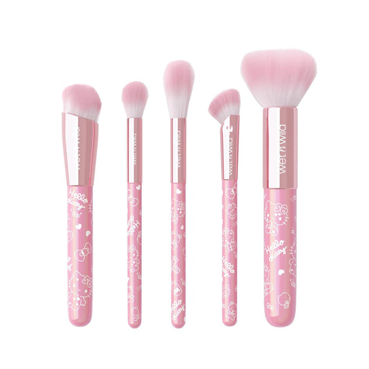 Hello Kitty 5-Piece Makeup Brush Set, Buildable & Blendable Multifunctional Seamless Application, Cruelty-Free & Vegan Feathery Soft Bristles