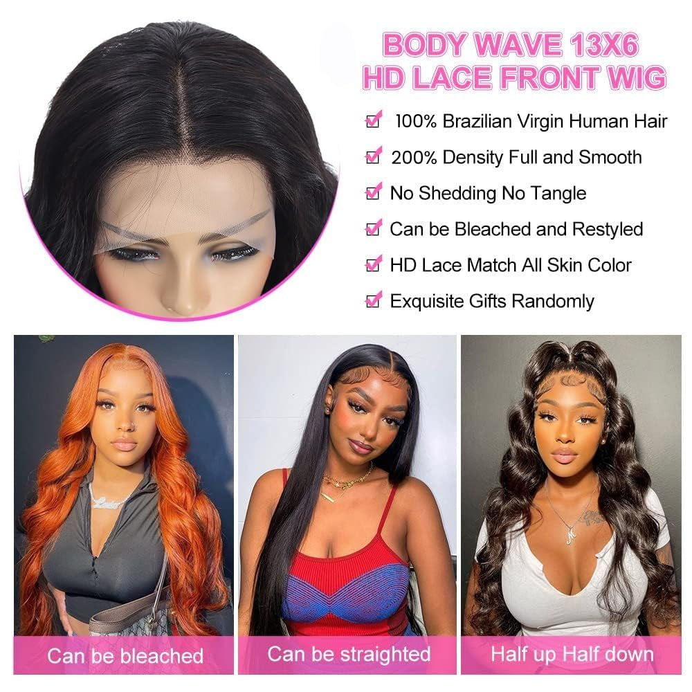 30 Inch 13X6 Lace Front Wigs Human Hair 200% Density Body Wave HD Lace Front Wigs Human Hair Pre Plucked Glueless Wigs Human Hair for Women with Baby Hair