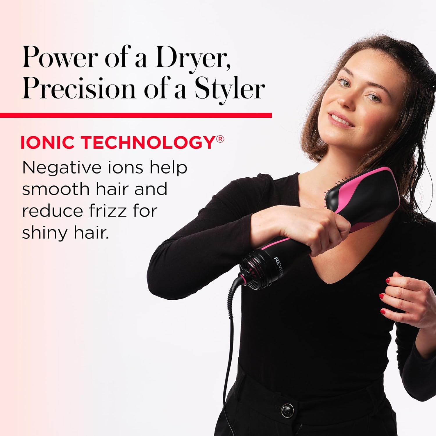 One-Step Hair Dryer and Styler, All-In-One Detangling and Straightener Brush for Salon-Quality Smooth, Straight Hair, More Shine and Less Frizz, Black