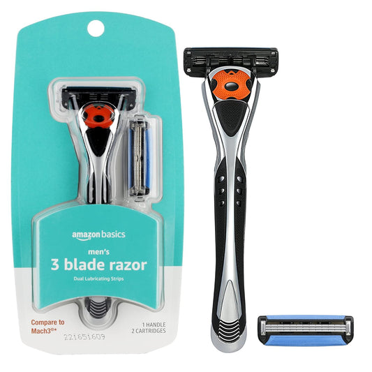 3-Blade Motionsphere Razor for Men with Dual Lubrication, Handle & 2 Cartridges (Cartridges Fit  Razor Handles Only) (Previously Solimo)