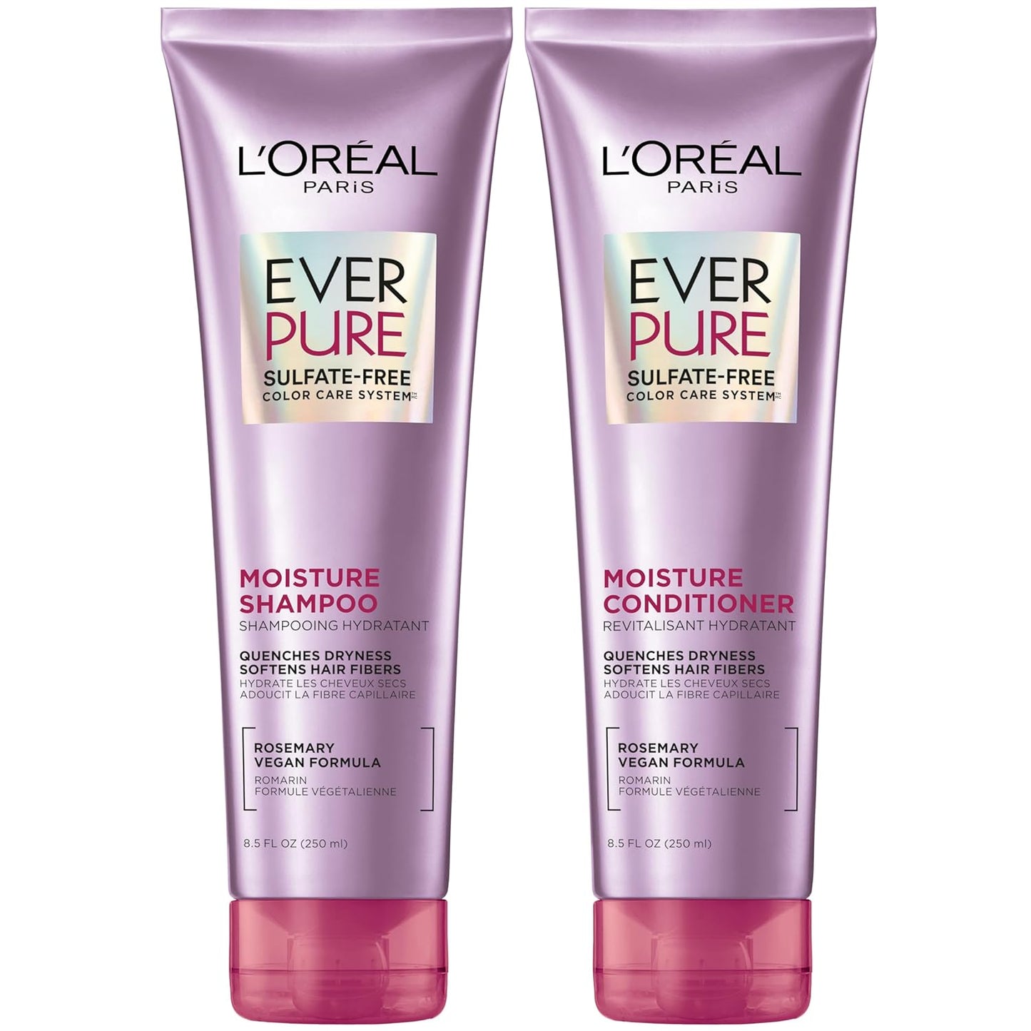 L’Oréal Paris Moisture Sulfate Free Shampoo and Conditioner Set, Hair Care for Color-Treated Hair with Rosemary Botanicals, Everpure, 1 Kit