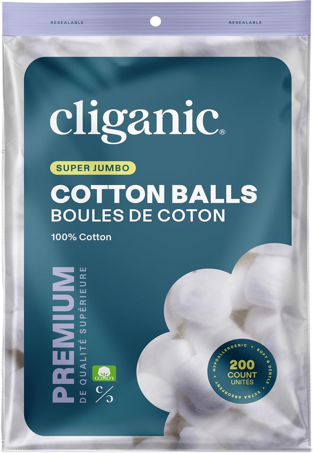 Super Jumbo Cotton Balls (200 Count) - Hypoallergenic, Absorbent, Large Size, 100% Pure (Packaging May Vary)