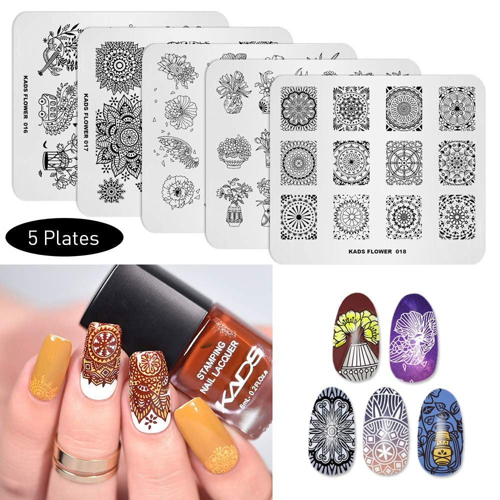 20Pcs Nail Stamp Plates Set Nails Art Stamping Plates Leaves Flowers Animal Nail Plate Template Image Plate (20 Pcs)