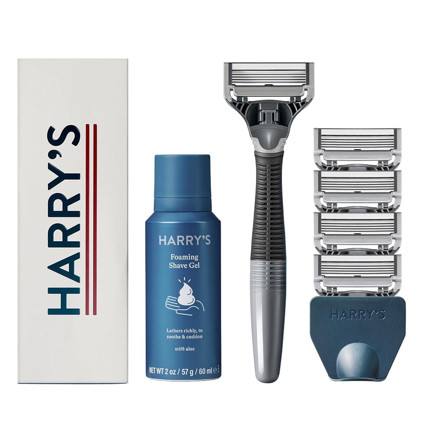 Shaving Kit for Men - Razor Handle, 5 Razor Blade Refills, Foaming Shave Gel, and Travel Blade Cover - Chrome Edition