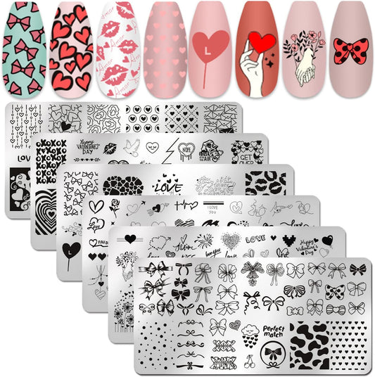 6 Pieces Valentine'S Day Nail Stamp Nail Stamping Plate Holiday Heart Nails Design Nail Stencils Nail Art Template Nail Polish Stamp Tools Nail Art Accessories for Acrylic Nails