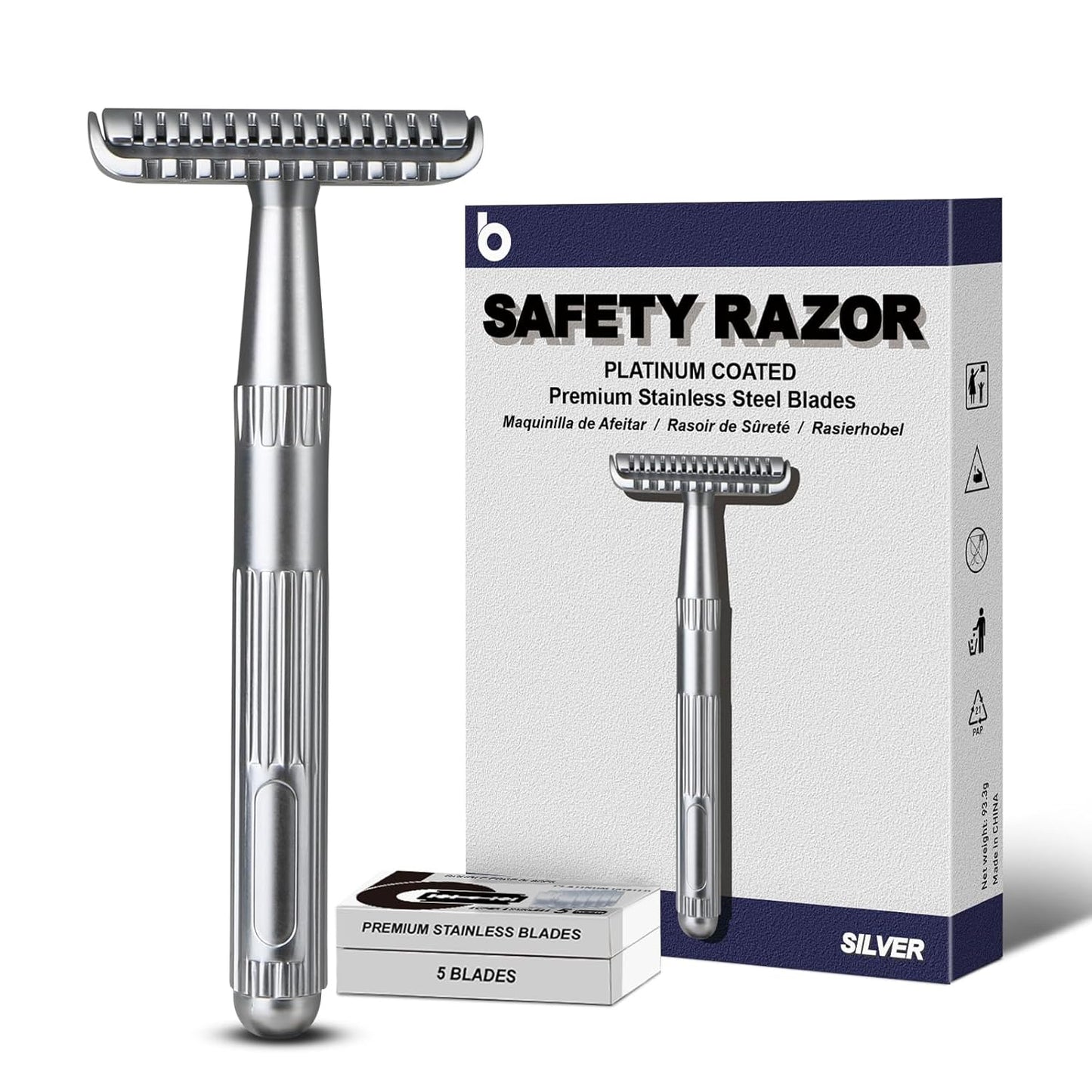 Matte Black Safety Razor for Men & Women, Single Blade Razor, Double Edge Safety Razor, 1 Blade Razor, Mens Safety Shaving Razors, Reusable Metal Razor, 10 Safety Razor Blades, Smooth and Close Shave