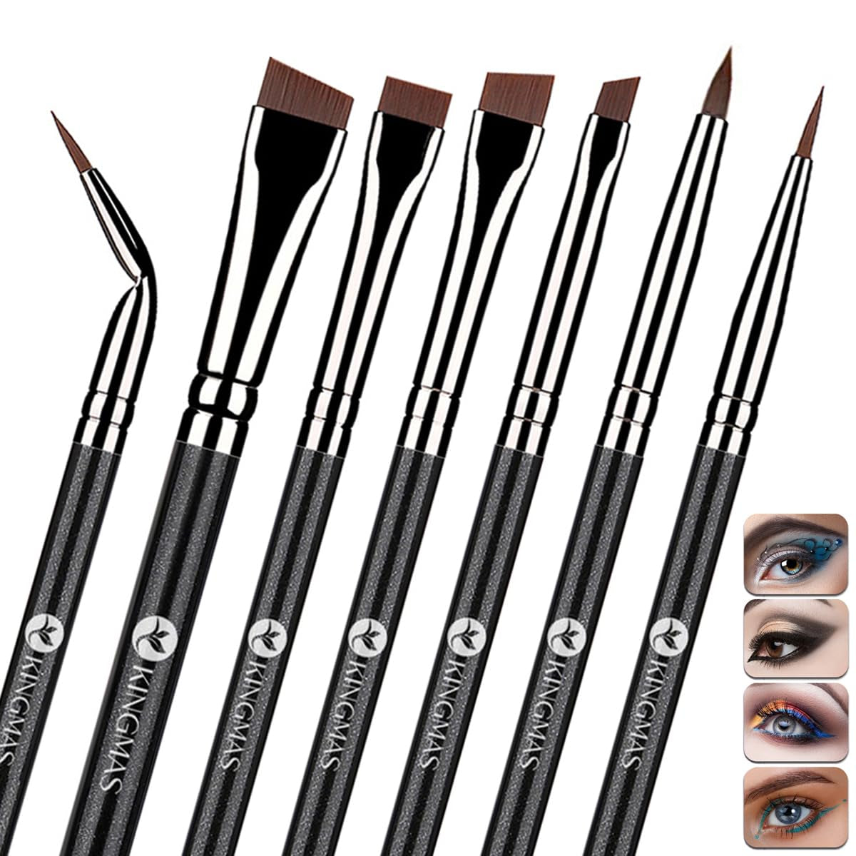 7Pcs Eyeliner Brush Set, Angled Flat Gel Eye Liner Makeup Brushes, Ultra Thin Liner Brush, Fine Point Eyeliner Brushes for Women Girls