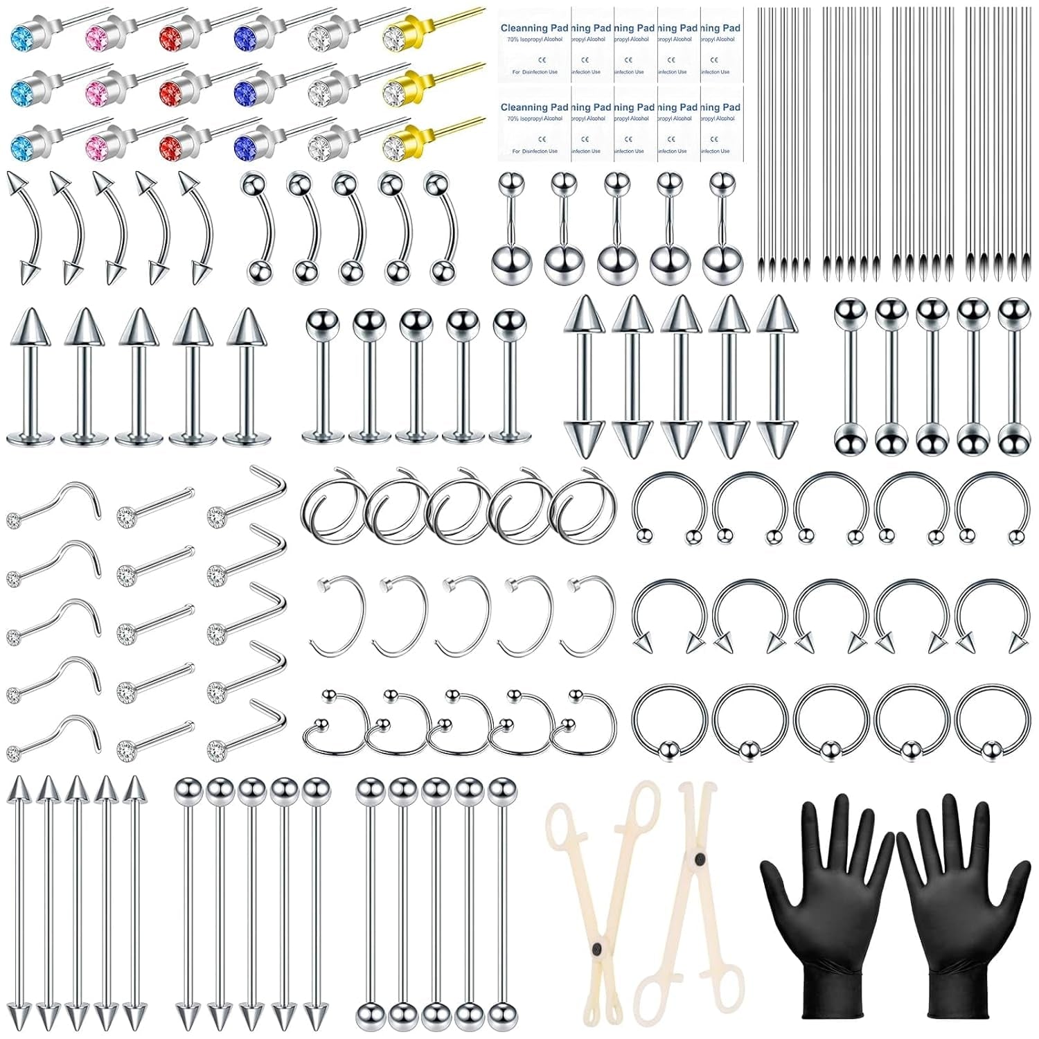 135PCS Body Septum Piercing Kit with 14G/16G/18G/20G Piercing Needles Piercing Jewelry and Tools for Ear Nose Belly Button Nipple Lip Cartilage Eyebrow Tongue Navel Piercing Kit for All Piercings