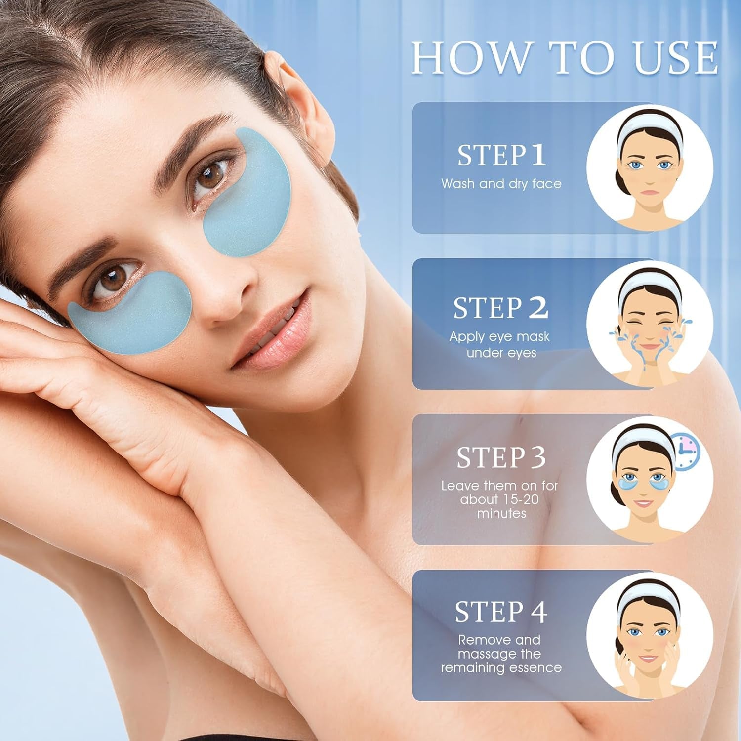 Under Eye Patches - Eye Gel Masks for Wrinkles, Dark Circles, Puffy Eyes, Fine Lines, Eye Bags Treatment with Hyaluronic Acid Collagen, Moisturizing Hydrating 60Pcs,Blue