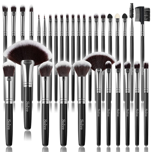 Makeup Brush Set,  32 Pieces Professional Makeup Brushes Wooden Handle Cosmetics Brushes Foundation Concealer Powder Face Eye Make up Brushes Kit, Black