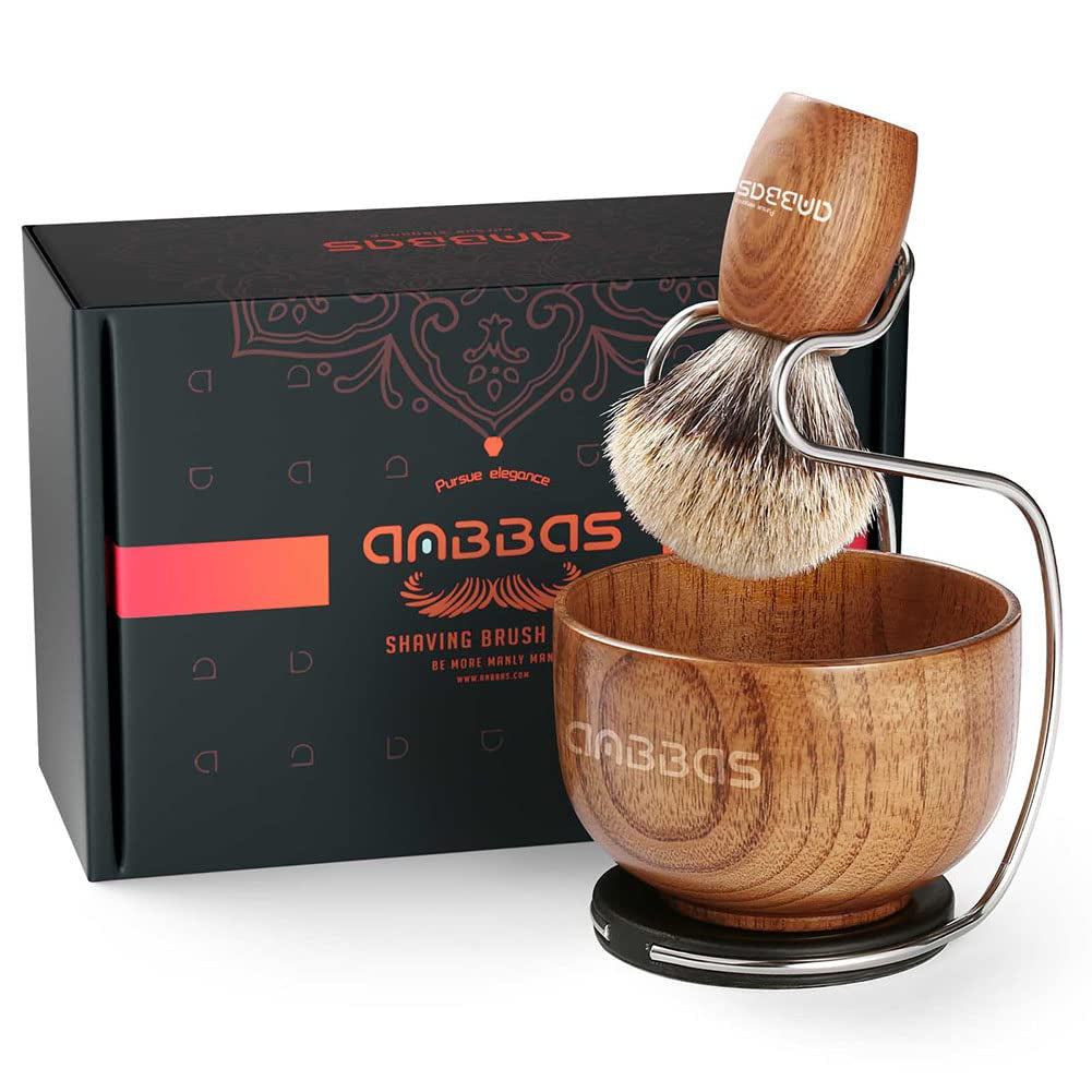 Shaving Brush Set for Men 3In1 Vegan Style Synthetic Badger Hair Brush, Stainless Steel Shaving Stand and Bowl Perfect for Wet Close Shave