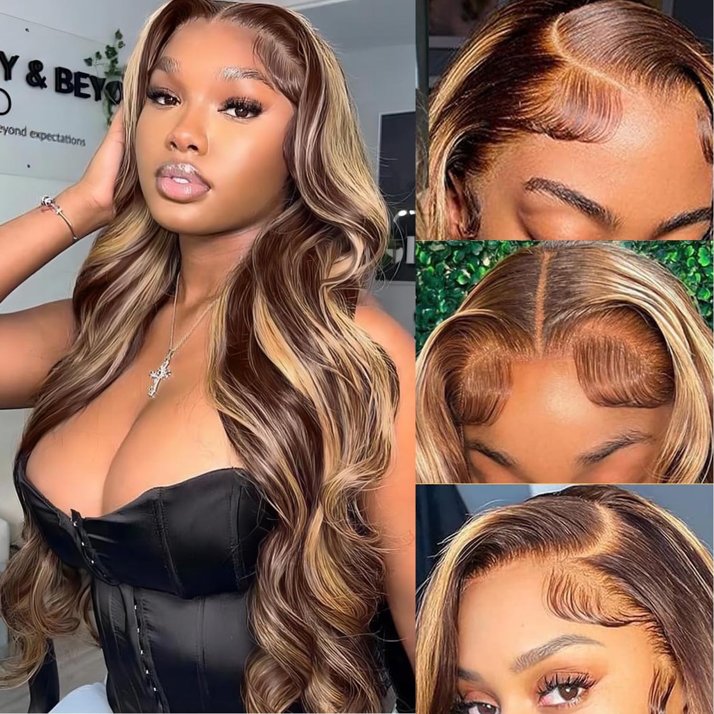 Highlight Ombre 13X6 Lace Front Wig Human Hair 28 Inch Body Wave Honey Blonde Glueless HD Transparent Lace Frontal Wigs for Women 180 Density Human Hair Pre Plucked with Baby Hair