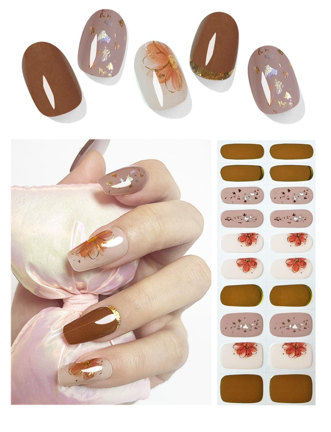 Semi Cured Gel Nail Strips, Classic French 20Pcs Semi Cured Gel Nails Sticker, Gel Nail Wraps UV for Home Nails DIY (Nude Transparent)