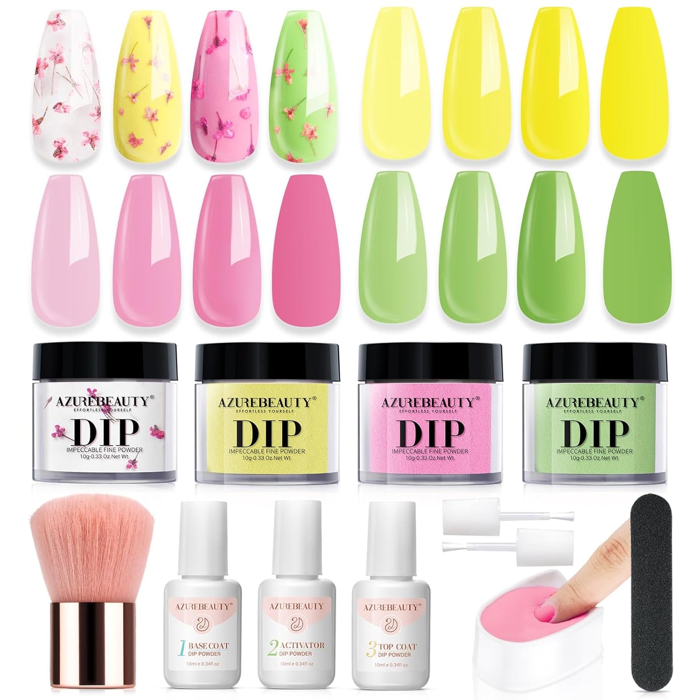 Dip Powder Nail Kit Starter, All Season Nude Skin Glitter 4 Colors Dipping Powder Liquid Set Recycling Tray with Base & Top Coat Activator for French Nail Art Manicure Salon DIY at Home.