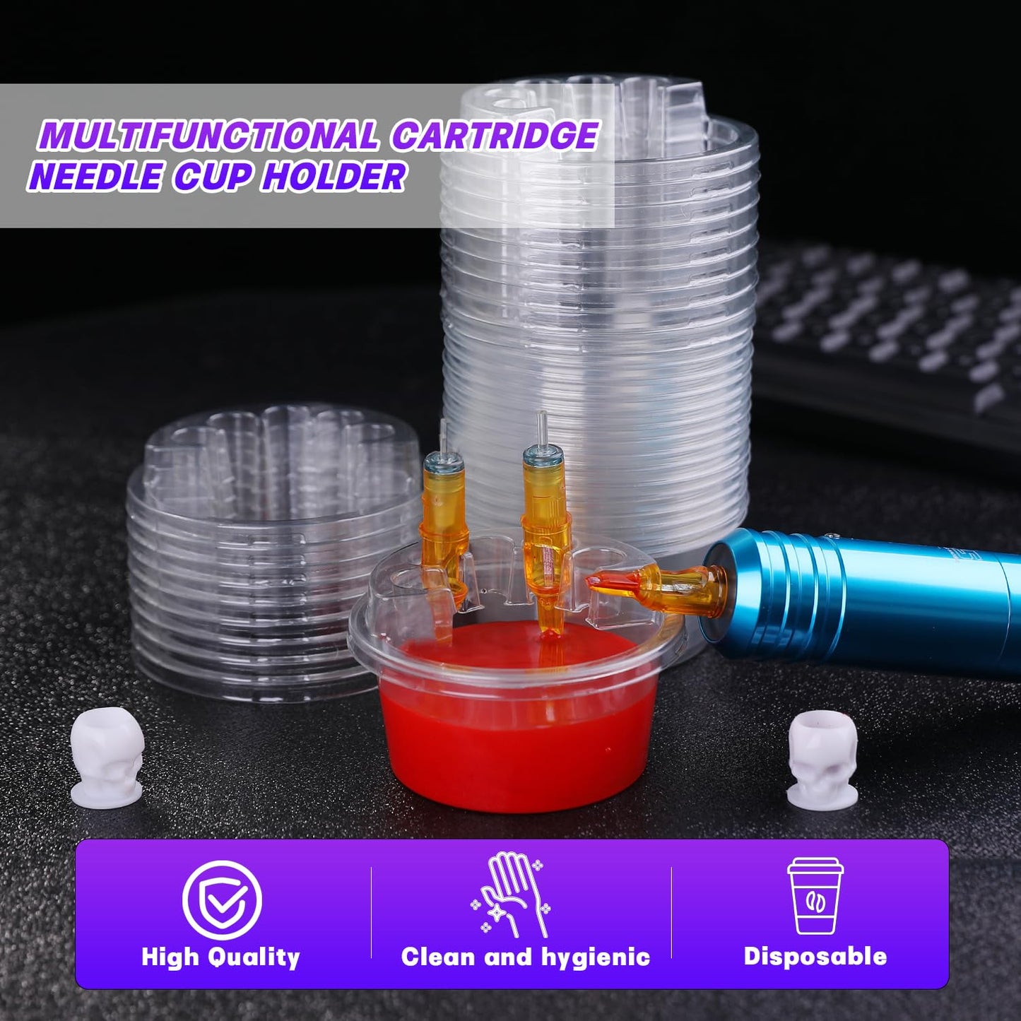 20PCS Hive Cups Tattoo Cartridge Needle Cup Holder Transparent Plastic Tattoo Needle Holder Disposable Ink Cleaning Cup Stand Tattoo Cartridge Tray Tattoo Supplies