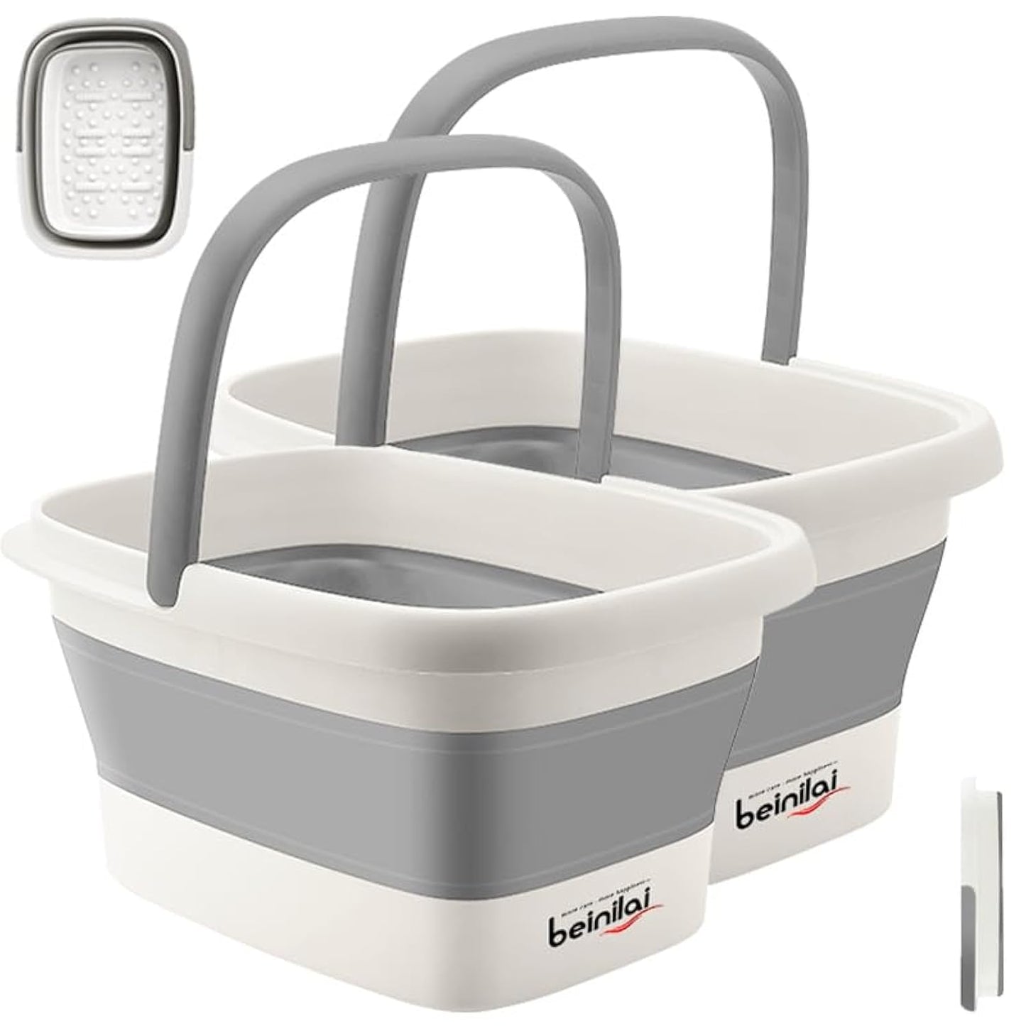 Collapsible Foot Bath Basin for Soaking Feet,Foot Soak Tub,Plastic Foot Bucket with Handles and Massage Acupoint,Foldable Laundry Basket-Gery